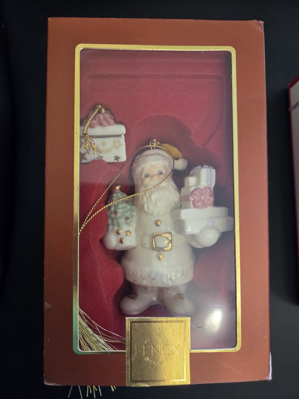 Lenox White and Gold Santa Claus Porcelain Ornament with Pink Accents